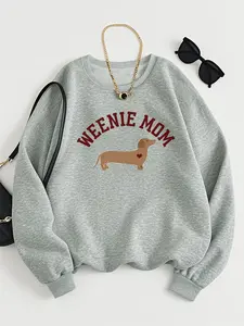 WEENIE MOM Dachshund Graphic Geometric Fitted Long Sleeve Sweatshirt - Pet Mom Gift Casual Pullover Womenswear