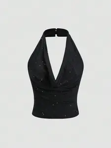 Women's Fashionable Sequin Halter Neck Camisole