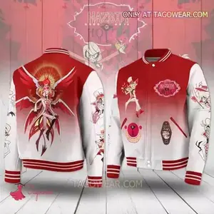 Hazbin Hotel Baseball Jacket, Animated Streetwear Outerwear, Trendy Varsity Style For Adults, Teens Pop Culture Series Fashion