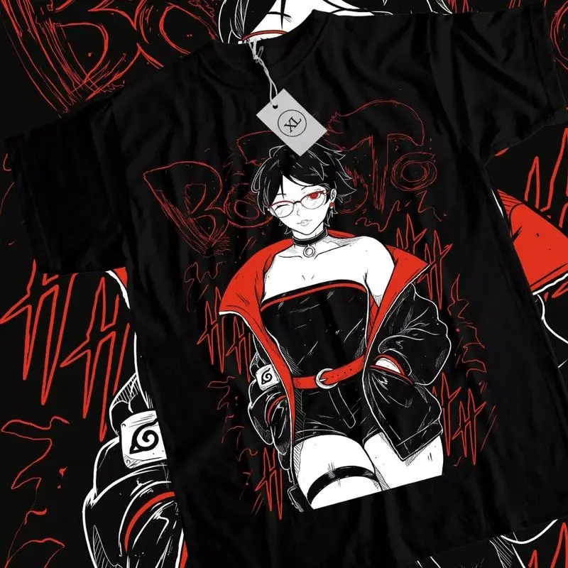 Boruto Next Generations Anime T-shirt, Sarada Uchiha Kawaii Waifu Graphic Tee, Fashion Cotton, Full Colors, Full Sizes, For Men, For Women