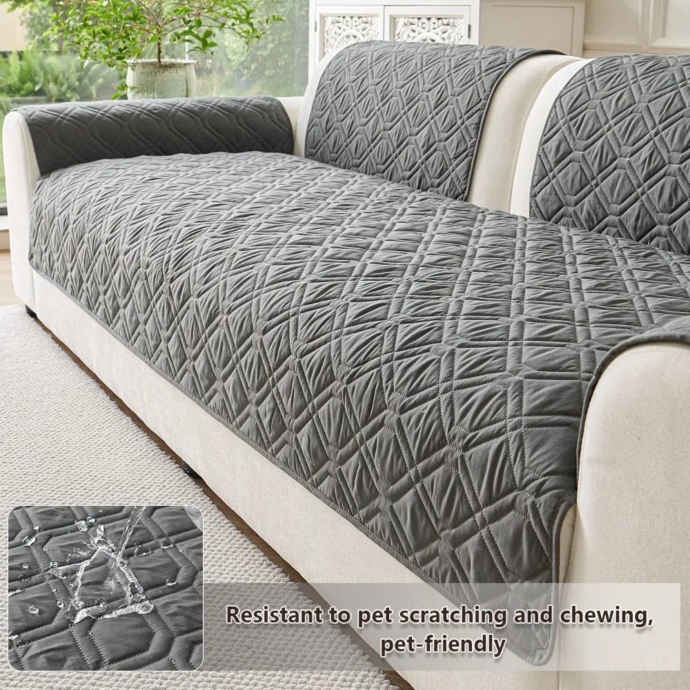 Classic Solid Color Square Pattern Quilted Sofa Cover Couch Cover, Soft Skin-Friendly Ultrasonic Sealed Edge, Anti-Scratch Dustproof Pet Friendly