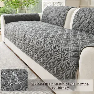 Classic Solid Color Square Pattern Quilted Sofa Cover Couch Cover, Soft Skin-Friendly Ultrasonic Sealed Edge, Anti-Scratch Dustproof Pet Friendly