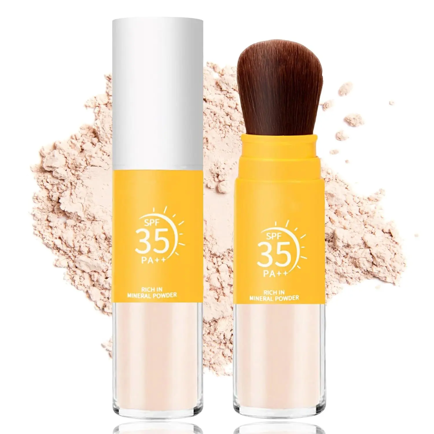 Mineral Powder Sunscreen for Face & Scalp, SPF 35 Brush on Sunscreen Setting Powder, Oil Control Hair Sunscreen Face Powder, Long Lasting Lightweight Breathable, Natural Matte Finish (#01 Translucent)