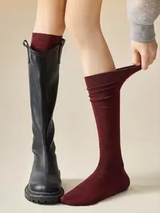 Spring New Women's Plain Solid Knee High Socks, Long Calf Socks, Shaping Slim Legs, Fitted, Soft Comfortable Fabric, Casual Daily Wear Accessories