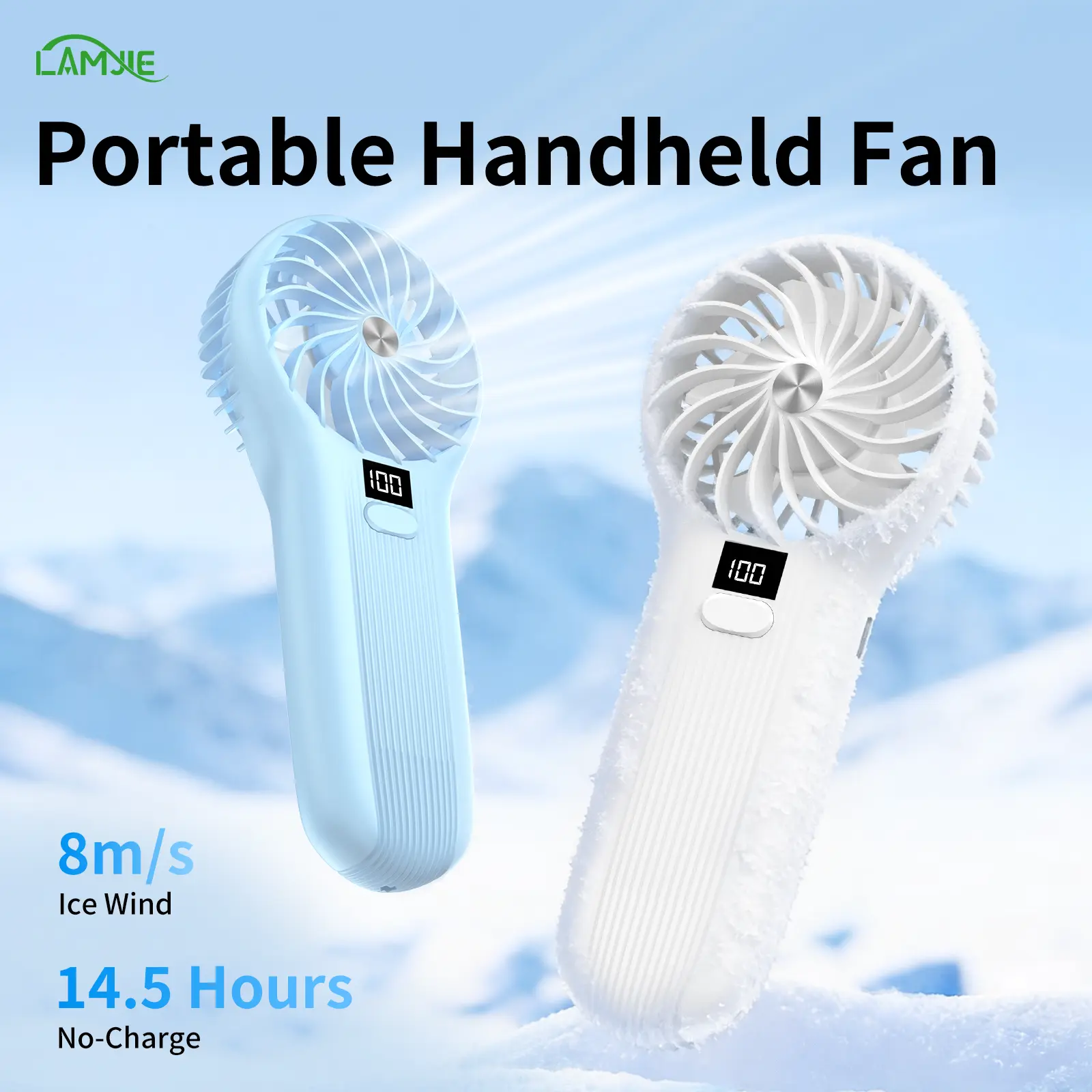 LAMJIE Powerful Cooling Handheld Turbo Fan - 5000mAh USB Rechargeable Battery Operated Portable Cordless Fan, 5 Speeds, 12H Runtime for Travel, Office | TikTok Viral Summer Must-Have, Battery Operated Fans Portable