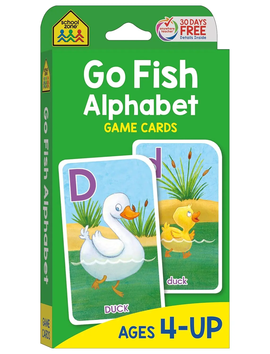School Zone Go Fish Alphabet Game Flash Cards - 56 ABC Cards for Preschoolers (Ages 4+), Upper-Lowercase Letters, Phonics, Word-Picture Recognition, Parent-Baby Animals