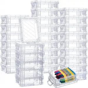32 Pcs Plastic Crayon Box with Snap Lids Bulk Stackable Crayon Storage Box Pen Pencil Container for Organizer Art Craft School Classroom Office Supply(Clear)