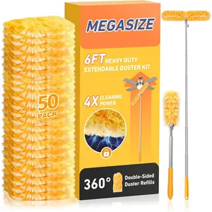 6 ft Heavy Duty Extendable Duster Handle with 50 Refills for  Duster, 360? Multi-Surface Dusters with 4X Cleaning Power for , Ceiling Fans, Windows, Dusting Hard-to- Areas (Orange)