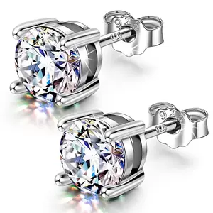 Emma Manor 925 Sterling Silver 7mm 5A Round Cut Cubic Zirconia Stud Earring
