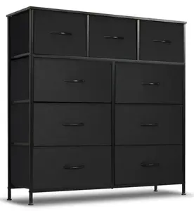 9 Drawers Dresser for Bedroom, Tall Fabric Closet Chests Organizer Tower Furniture with Wooden Top Metal Frame for Clothes, Room, Living Room, Hallway, Entryway,Black
