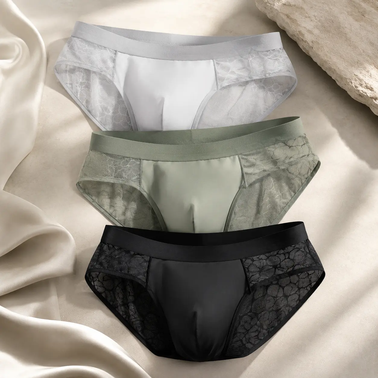 Women's 3pcs Ultra-Thin Nylon Mesh Briefs, Plain Breathable Stretch U-Pouch Cut Underwear with Wide No-Roll Waistband, Machine Washable, Wide Waistband