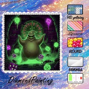 DIY 5D Flocking Diamond Painting Kit, AB Drill, Fairy Dust Drill, Crystal Drill, Ghost, Dice, Spider Diamond Embroidery, Special Craft Diamond Art Kit, Wall Decor, Gift for Family, Loved Ones, Friends, Handicraft