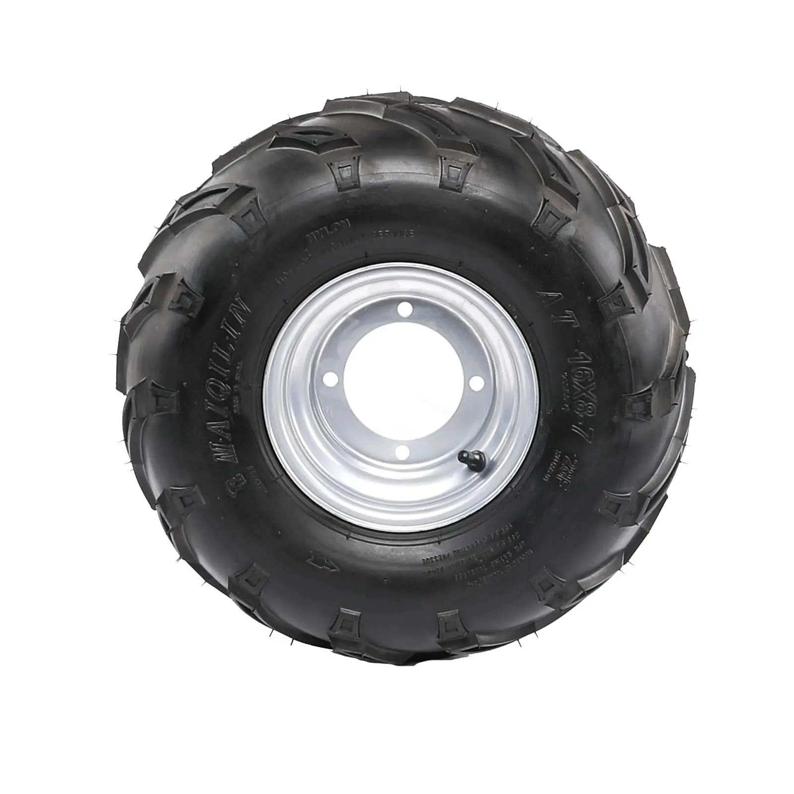 Suisuitong 16x8-7 ATV Tire with Rim Wheel Assembly – Complete 7" Rim with Pre-Mounted 16x8.00-7 All Terrain Tire, 4-Hole 110mm Bolt for Kazuma Taotao Roketa Coolster 110cc-125cc ATV Go Kart UTV