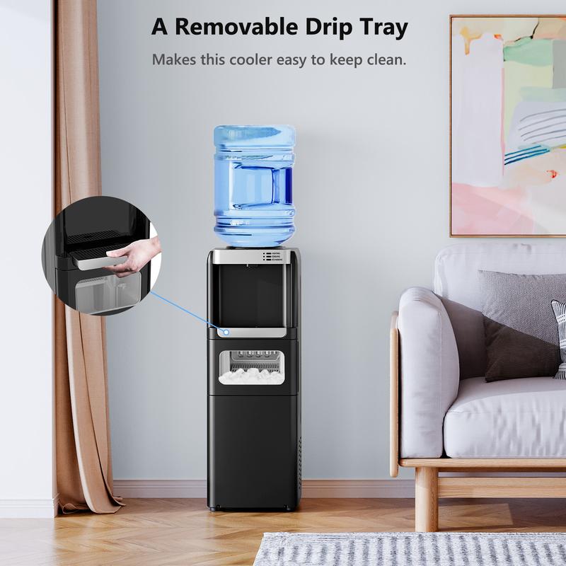 COWSAR Water Dispenser with Ice Maker Function, Top Loading Hot and Cold Water Cooler for 5 Gallon Bottle - Includes Child Safety Lock - Water Machine for Home, Office, Garage - Black
