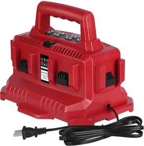 KUNLUN Red 6-Port Fast Charging Station for Milwaukee 18V Lithium Batteries, LED Indicator & Simultaneous Charging，Compatible with ∧∧-18 Battery Models 48-11-1820/1828/1840/1850/1860/1880