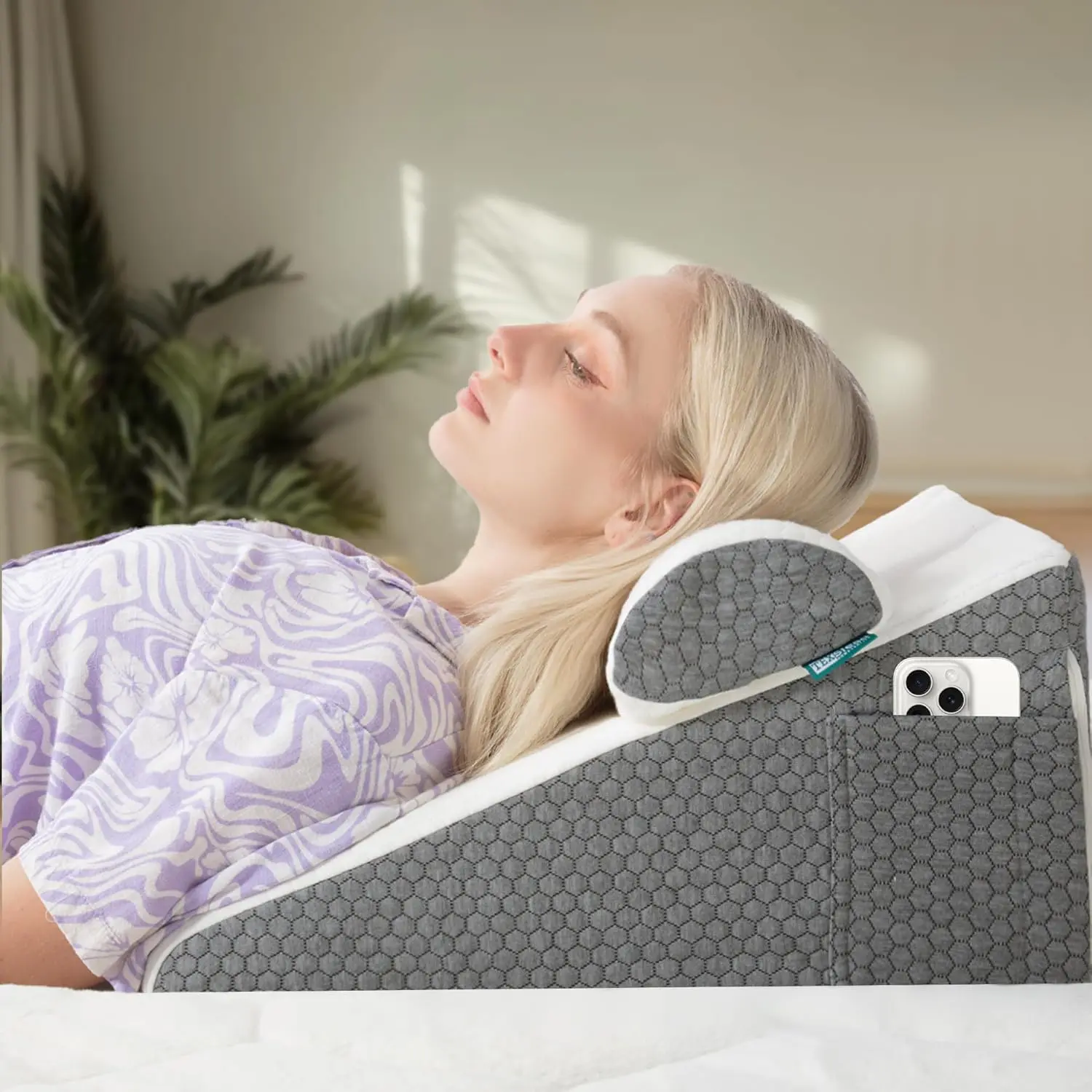 Wedge Pillow with Extra Bolster, Bed Wedge Pillow for Sleep ,  ,  , After , 30 Degree Triangle Pillow for Sleeping Foam Wedge Cushion for Headboard