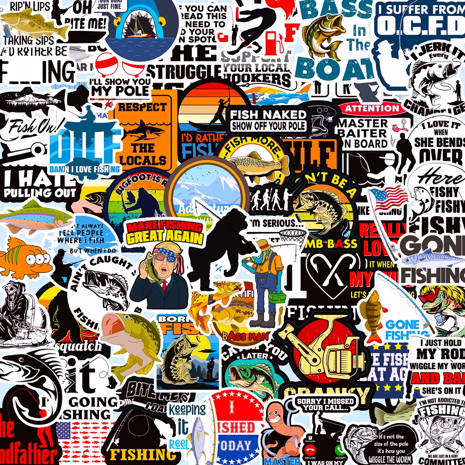 73PCS Funny Fishing Stickers – Father's Day Gift Waterproof Vinyl Decals for Tackle Box, Bucket, Laptops, Cars, Bottles, Hard Hats & More