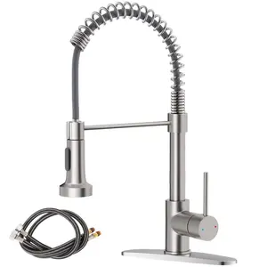 Commercial Kitchen Sink Faucet with 2 X 60cm Inlet Pipes, Pull-Out Spray Head, Stainless Steel, Dual Function Nozzle, Single Handle
