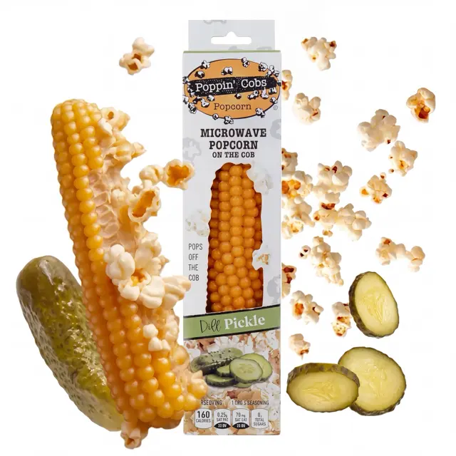 Poppin' Cobs Microwave Bagged Popcorn - Natural Dill Pickle Seasoned, Gluten-Free, GMO-Free, Microwave Safe, Room Temp Ambient Snack for All Ages, Ideal Gift Option