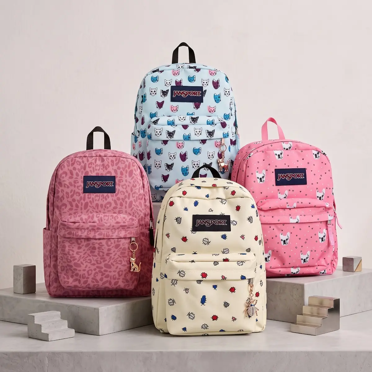 JanSport Fashion Printed Backpack, Cute Animal Pattern Lightweight School Backpack for Girls Teens Casual Travel Daypack