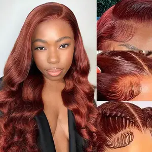 13x6 Reddish Brown Lace Front Wigs Human Hair Pre Plucked 26 Inch 200% Density Body Wave Hd Lace Front Wigs Human Hair Colored Copper Red Lace Frontal Wigs 13x6 Brown Glueless Wigs