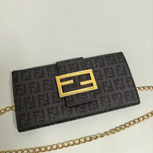 Pre-owned FENDI Canvas Wallet Baguette Zucchino Mamma Brown LNL0403