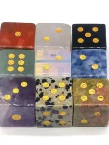 16mm Natural Stone 6-Sided Digital Gem Dice, Healing Crystal Quartz D6 Dice, Portable Tabletop Game, Entertainment Gift