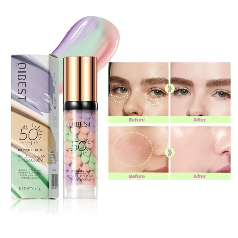 3-in-1 Color Correcting Facial Serum,Moisturizing Primer, , SPF 50 PA++ +Brightening Primer for Even Skin Tone, OilControl & Refreshing, Purple, Pink & GreenTones