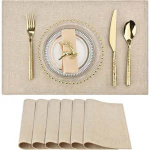 Beige Cloth Placemats Set of 6-Easy to Clean Fabric Placemats-Machine Washable Placemats-Heat Resistant Non-Slip Table Mats (Beige, 6)