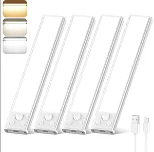 1/2/4 Pieces Sports Sensor LED Lights, 3 Temperatures, USB Rechargeable Night Light with Human Body Sensor, Suitable for Bedroom, Staircase, Music Room, and Cabinet, Office Illumination, Fashionable Lighting Fixture