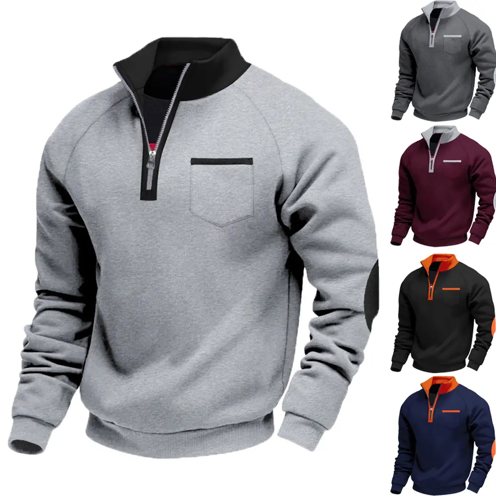 Men’s Quarter Zip Stand Collar Sweatshirt, Loose Fit Warm Casual Pullover with Chest Pocket for Fall Winter Outdoor Activities, Travel & Daily Wear Hoodie Hoodie Hoodie