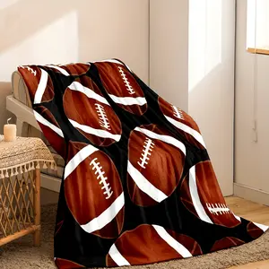 1PC Football Print Flannel Flannel Throw Blanket - Soft, Cozy, Machine Washable All-Season Polyester Bedding for Teens, Ideal Sports Theme Gift-280GSM