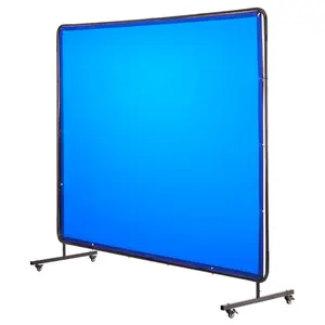 Welding Screen with Frame - 6 x 8 Ft Welding Curtain Screen, Flame-Resistant Vinyl Safety Barrier, Portable with Lockable Swivel Wheels, 6-Level UV Protection, Durable Blue Shield for Workshop and Industrial Use