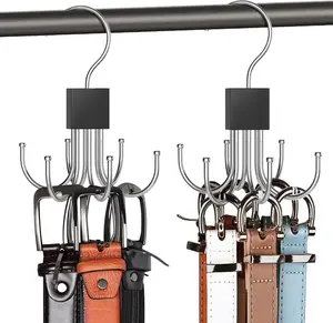 [New Deal] 2 Pcs Belt Hanger Belt Organizer 360° Rotatable Max 48 Storage Rack for Closet