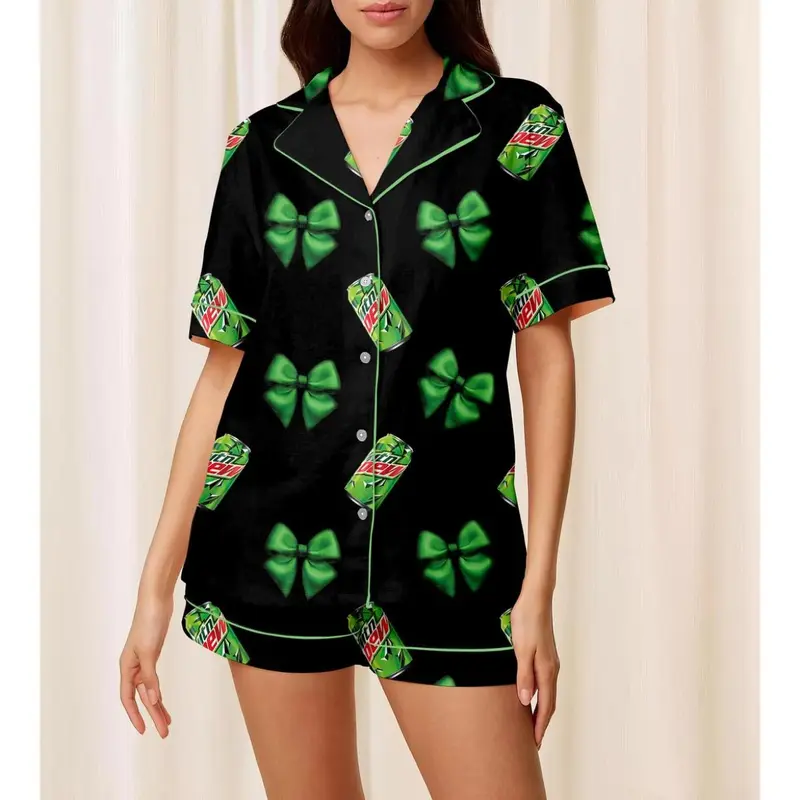 Mountain Dew Pajamas Set For Women, Baja Blast Pajamas, Drinker Pajamas For Party, Matching Pajamas Set, Soda Lover Sleepwear