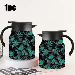 1pc 34oz Floral Design Stainless Insulated Kettle & Coffee Pot, Flask for Hot/Cold Drinks, Leakproof Portable Water Boiler for Camping, Travel, Office, Outdoor Activities