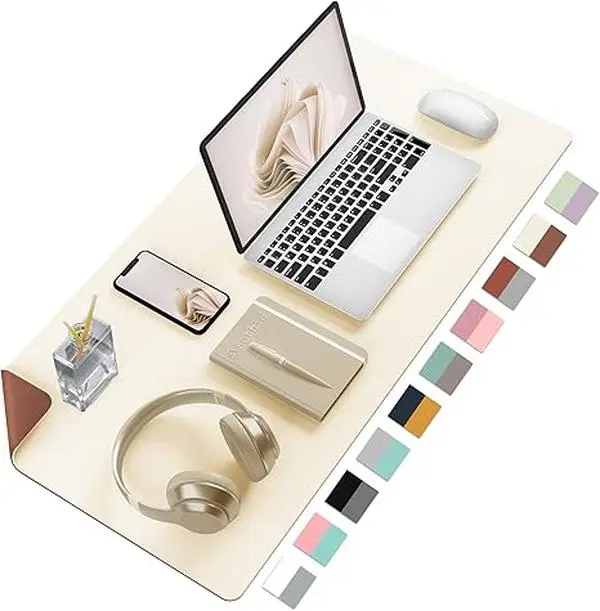 Aothia 2-in-1 Reversible Desk Mat, Flip to Switch Color! Waterproof Non-Slip Large PU Leather Mouse Pad for Work & Gaming