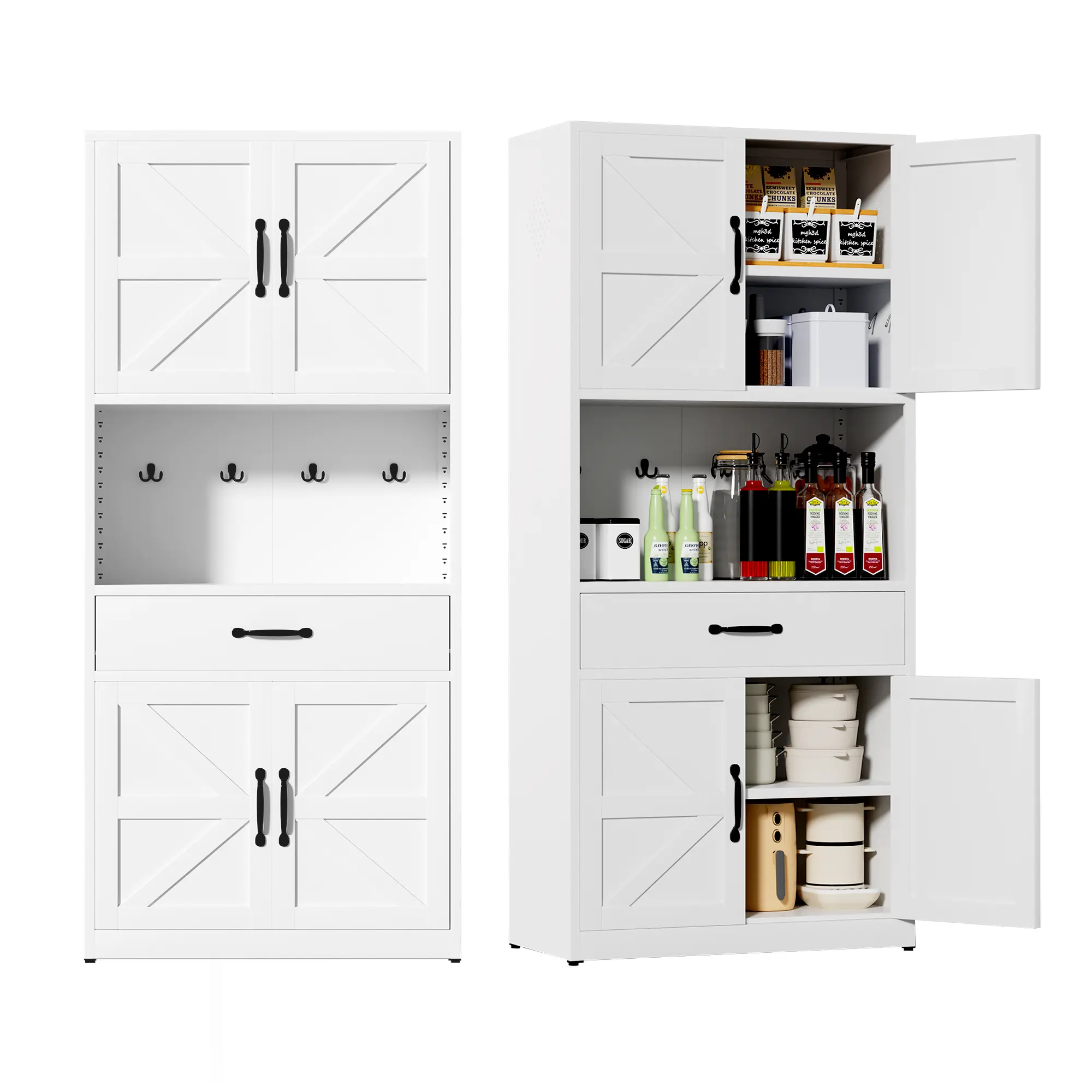 71" Tall All-Steel Single Unit Kitchen Pantry Cabinet with Drawer & Doors, Farmhouse Freestanding Cupboard, Heavy-Duty Pantry Organization for Kitchen & Office