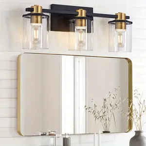 2024 3 Light Black and Gold Bathroom Vanity Light Fixtures Over Mirror, Modern Brass Wall Sconce with  Glass Ball Shade, Mid Century Farmhouse Vanity Lighting