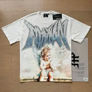 MIXED EMOTION Shirt Rhinestone Short Sleeve Men Women Tshirt Streetwear Cotton Loose Angel Baby Rhineston Oversized Tee Tops