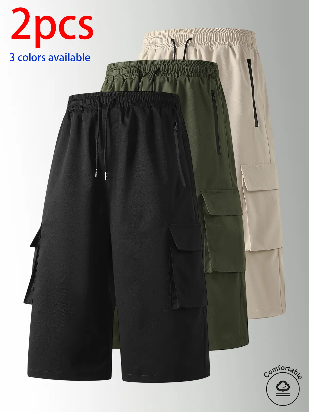 2-pack men’s shorts: men’s short shorts, men’s mid-length shorts, men’s casual shorts.Elastic waistband with drawstring that doesn’t squeeze; three-dimensional multi pockets with segmented detailing to shape the legs; loose fit that flatters the figure, v