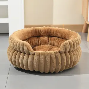 Fluffy Rabbit Fur Round Pet Bed – Quilted Donut Cushion for Cats & Dogs, Thickened Anti-Slip Mat, Small Medium Large Sizes
