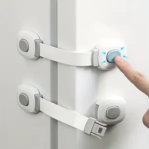 Set of 4 Multi-Purpose Anti-Collision Locks - Cabinet Door & Drawer Safety Latches. Features a "Mistake-Proof" Design; Requires No Drilling or Marking. Universally Compatible for Use on Refrigerators, Furniture, and Various Other Applications.