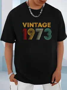 100% Cotton Unisex Vintage 1973 52nd Birthday Gift Men Women 52 Years Old T-Shirt, Men's Women's Shirt Top, Short Sleeve Tops Crewneck T-shirt