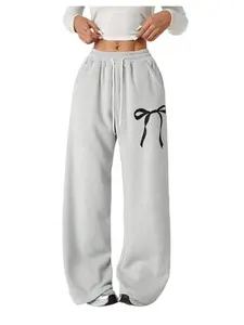 Girls’ Bowknot Baggy Sweatpants – Lightweight Straight Leg Athletic Pants with Pockets