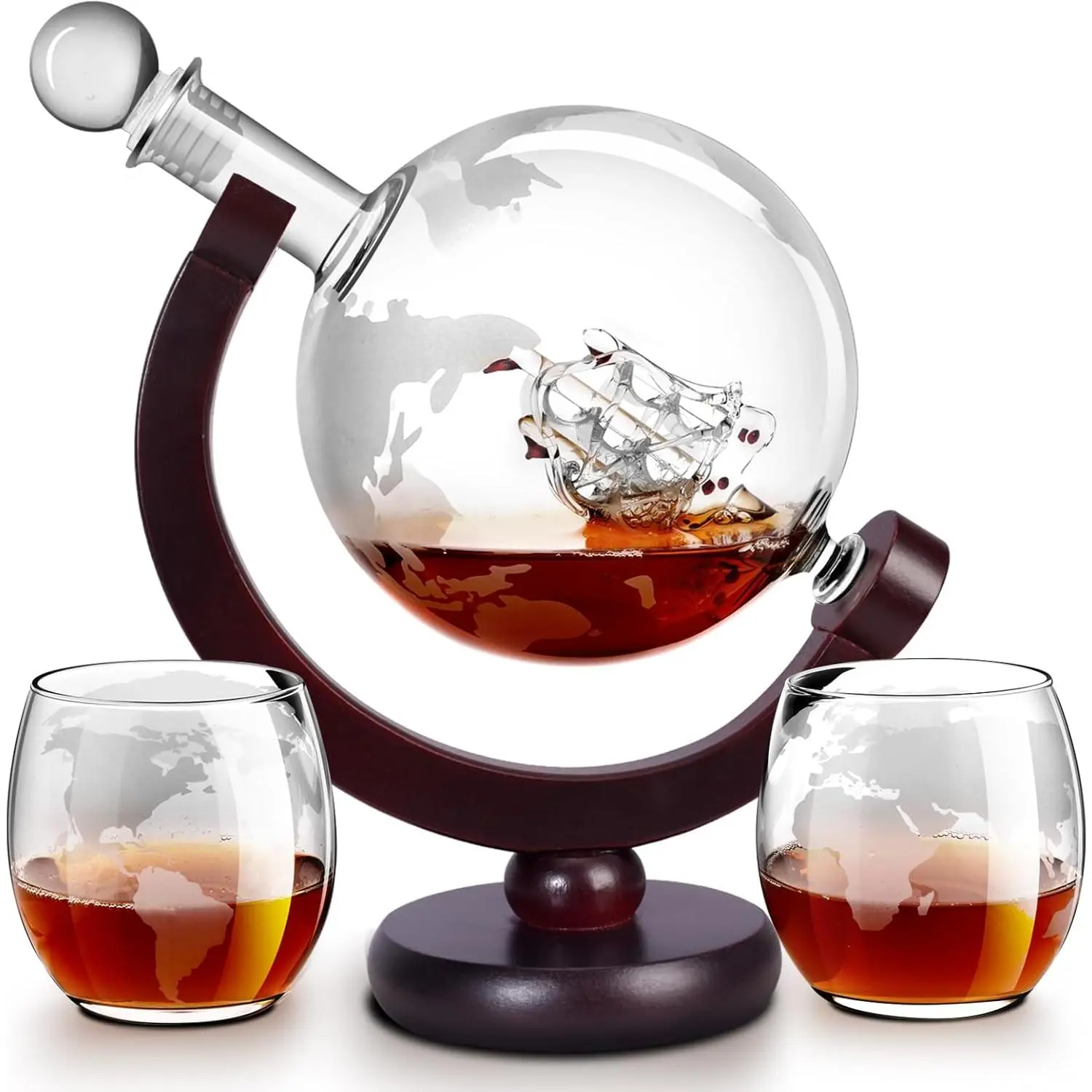 Whiskey Decanter Sets for Men, Whiskey Decanter Globe Set with 2 Etched Globe Whisky Glasses for Liquor, Bourbon, Cocktails, Vodka, Scotch liquor decanter Sets - 850ml Antique Birthday
