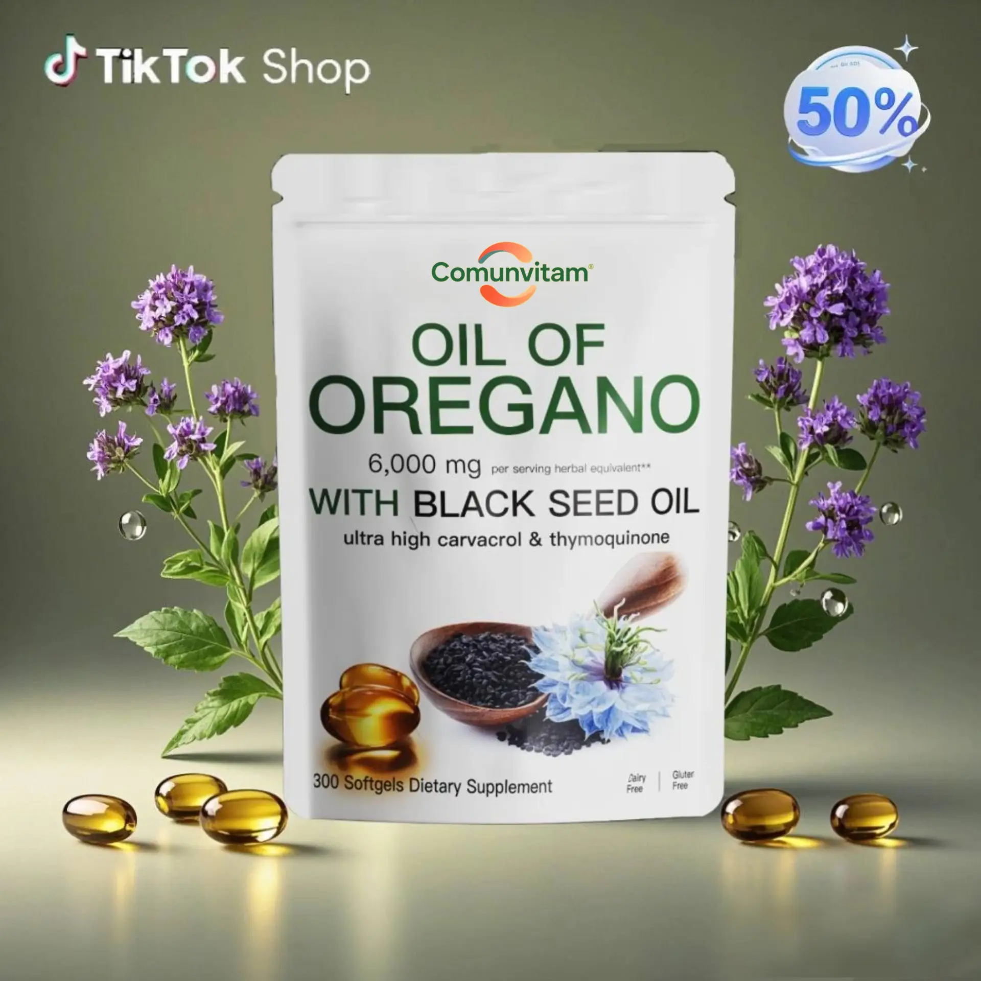 Oil of Oregano with Black Seed Oil 300 Capsules | Natural Antioxidants | Nutritional Support | Highly Effective Botanicals Dietary Healthcare Suppleme