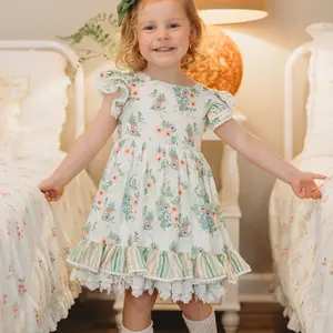 Summer Green Floral Pinafore Dress