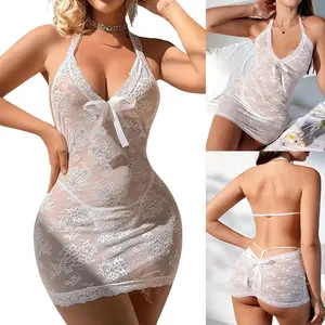Women's Sexy Lingerie Bodysuit Babydoll Mini Lace Dress Set Nightwear Sleepwear