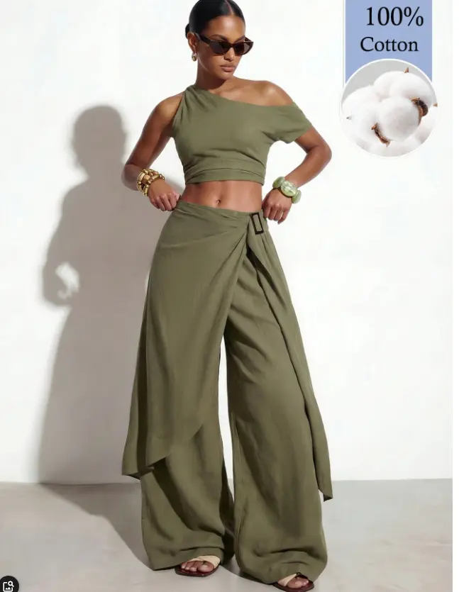 Rachel Tucker Women's Elegant Summer Asymmetric Flowy Wide-Leg Pants, Dark Brown Vintage Loose Flattering Trousers For Dining, Party, Commute, Beach & Vacation Outings